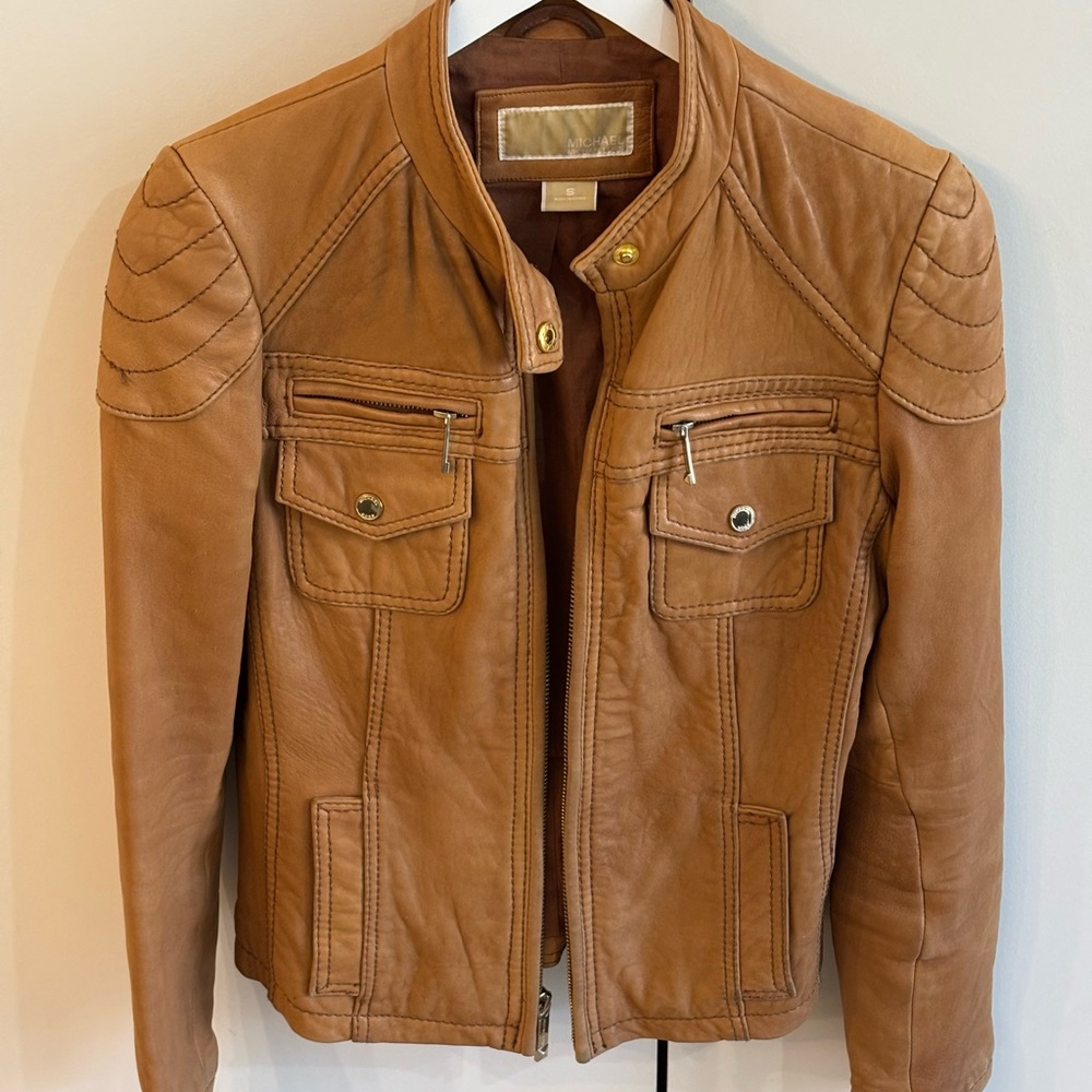 Tan Leather Jacket by Michael Kors